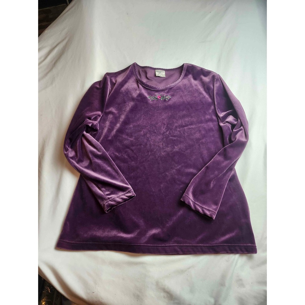 Regatta Clothing Company Purple Velvet Floral Embroidered Long Sleeve Womens XL